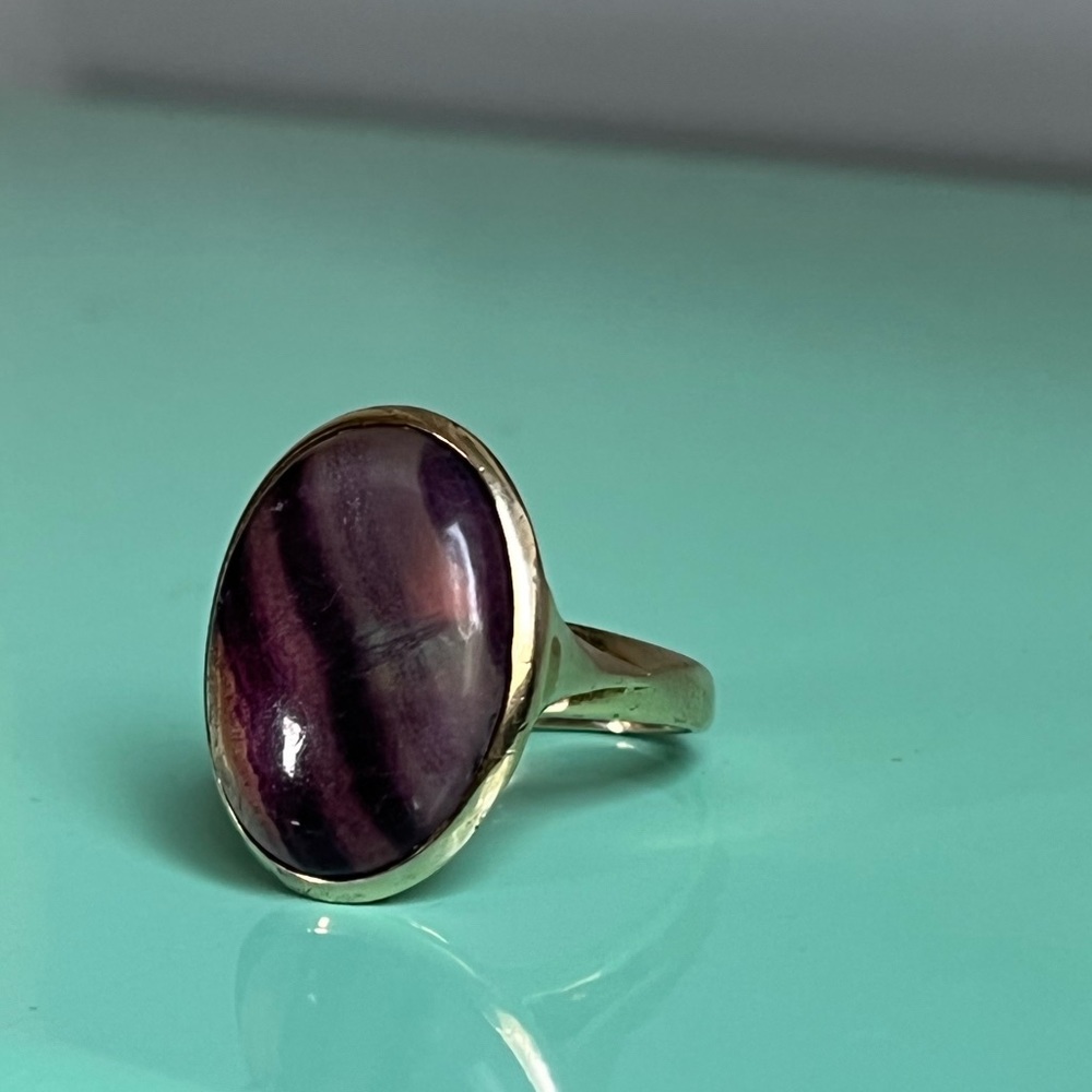 Vintage Fluorite Cabochon Vermeil Ring, Size 5.5